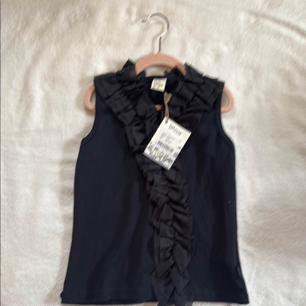 Elegant Black Ruffled Blouse with High Neckline